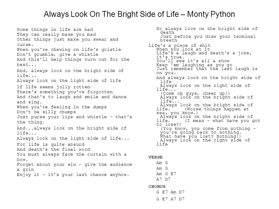 Monty Python:Always Look On The Bright Side Of Life Lyrics